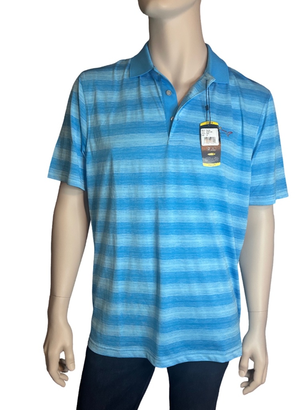 Greg Norman Polo Golf Shirt Play Dry Technology UPF Sun Protection Stripe NWT